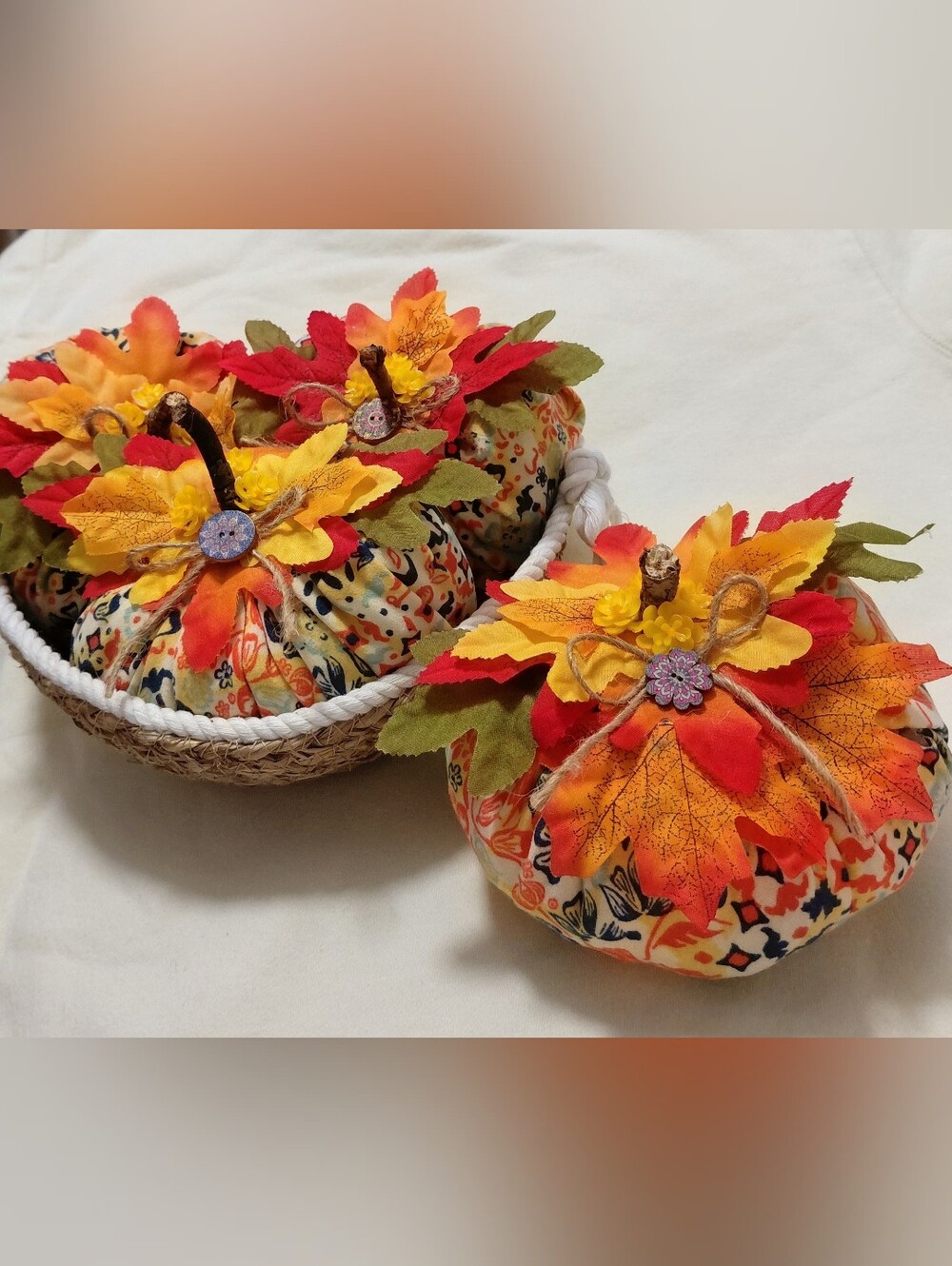 Fall basket 29" around with 4 pumpkins Handmade With Love